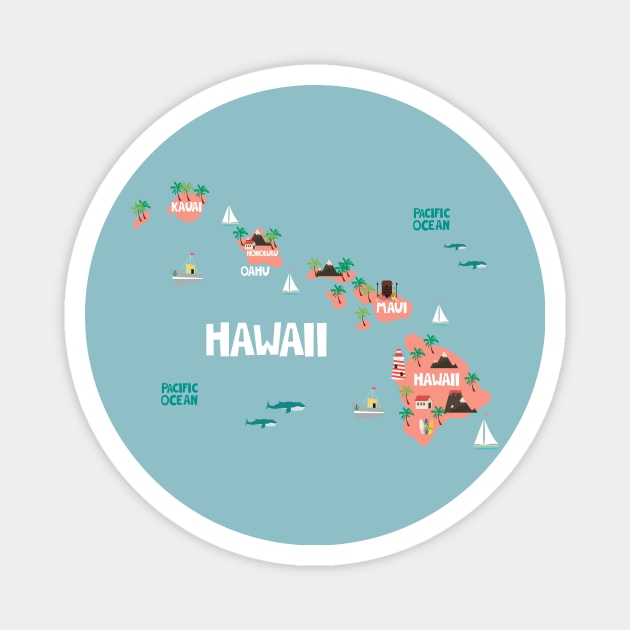 Hawaii Illustrated Map Magnet by JunkyDotCom